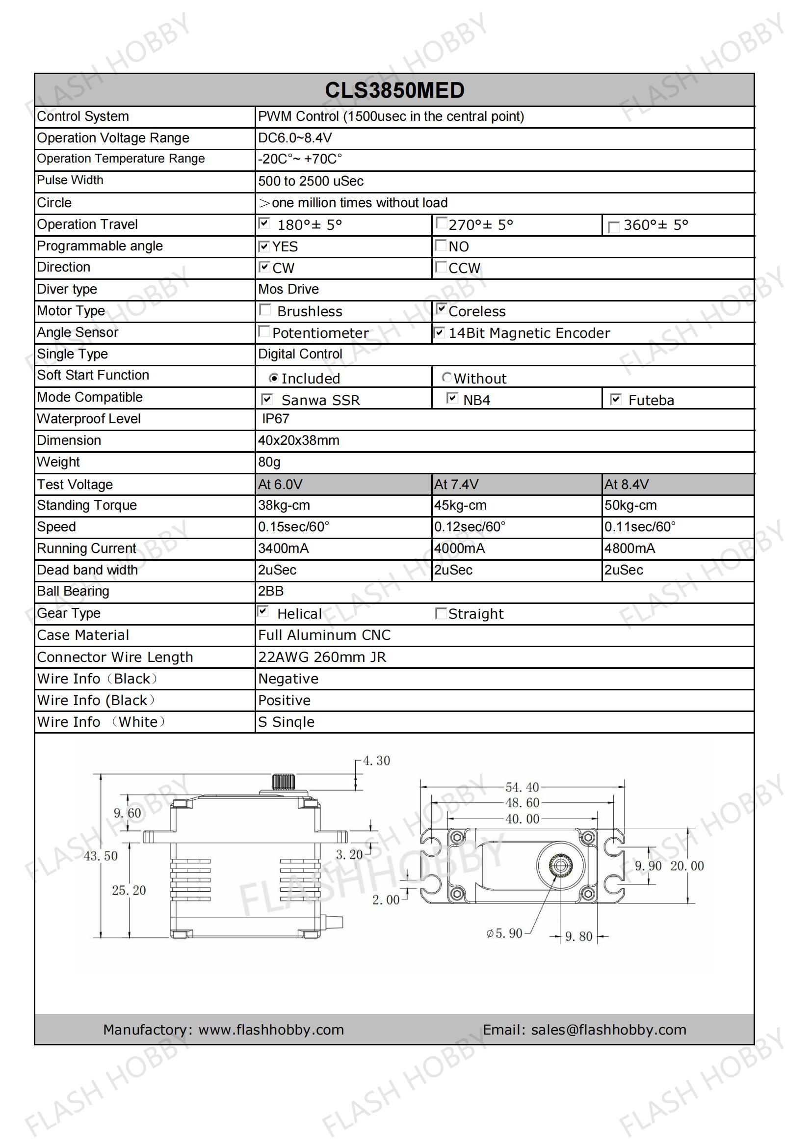 Servo sans noyau CLS3850MED 50KG